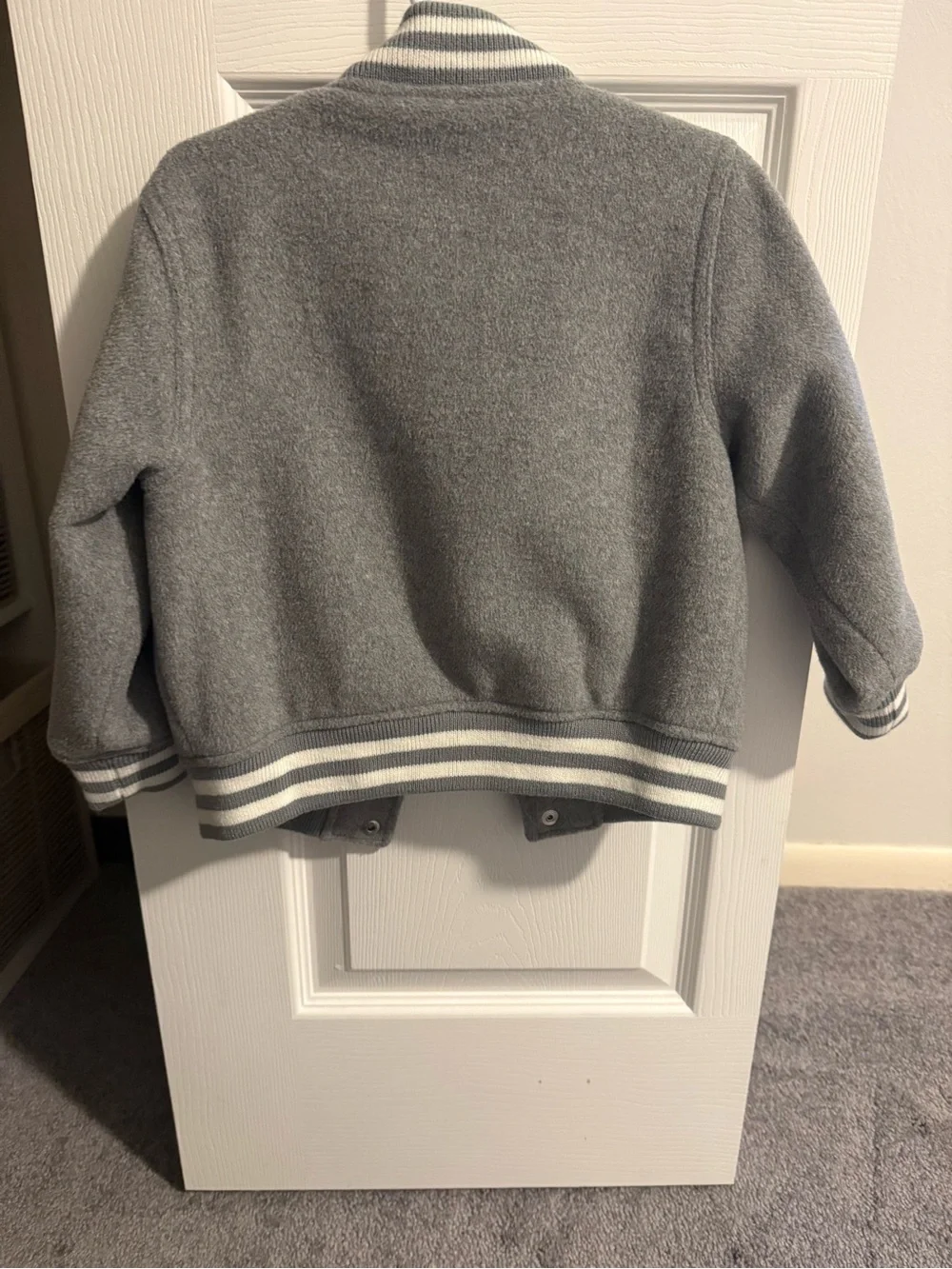 GAP Kids Gray Varsity-Style Jacket with White Stripes